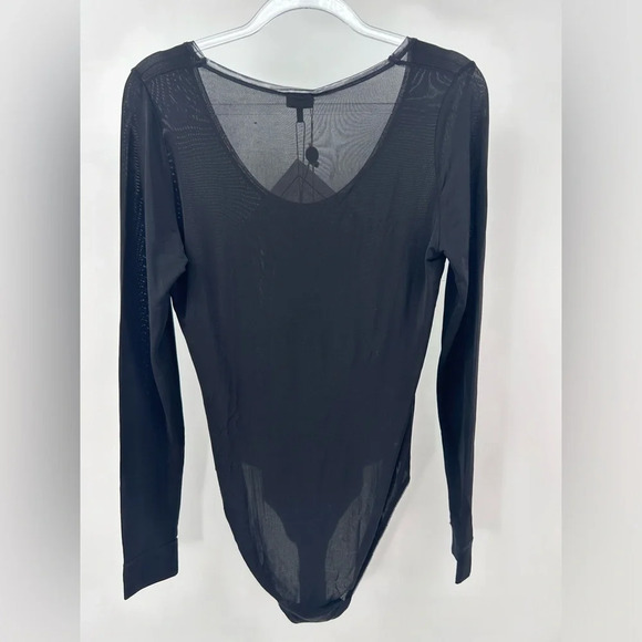 GANNI Bodysuit Top Womens L Black  All Crew Neck Long Sleeve Thin - Picture 7 of 13